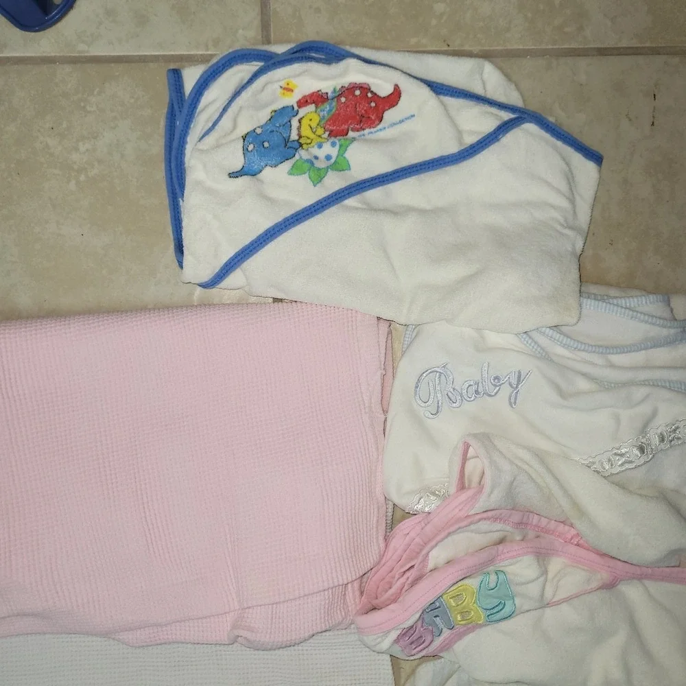 Vintage Baby Towel‎ Sheets Blanket Lot 80s 90s Thermal